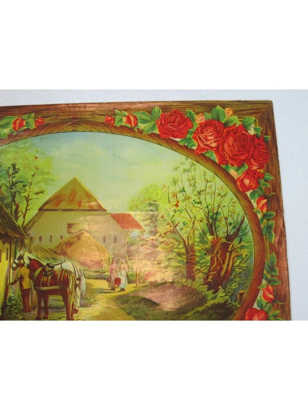 Vintage The Farm Yard Chromolithograph Print Victorian Country Horse Scene 16x12